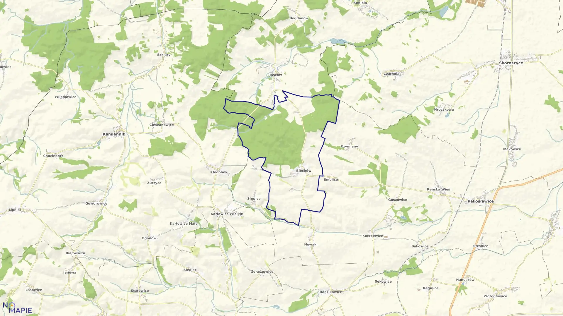 Mapa obrębu BIECHÓW w gminie Pakosławice