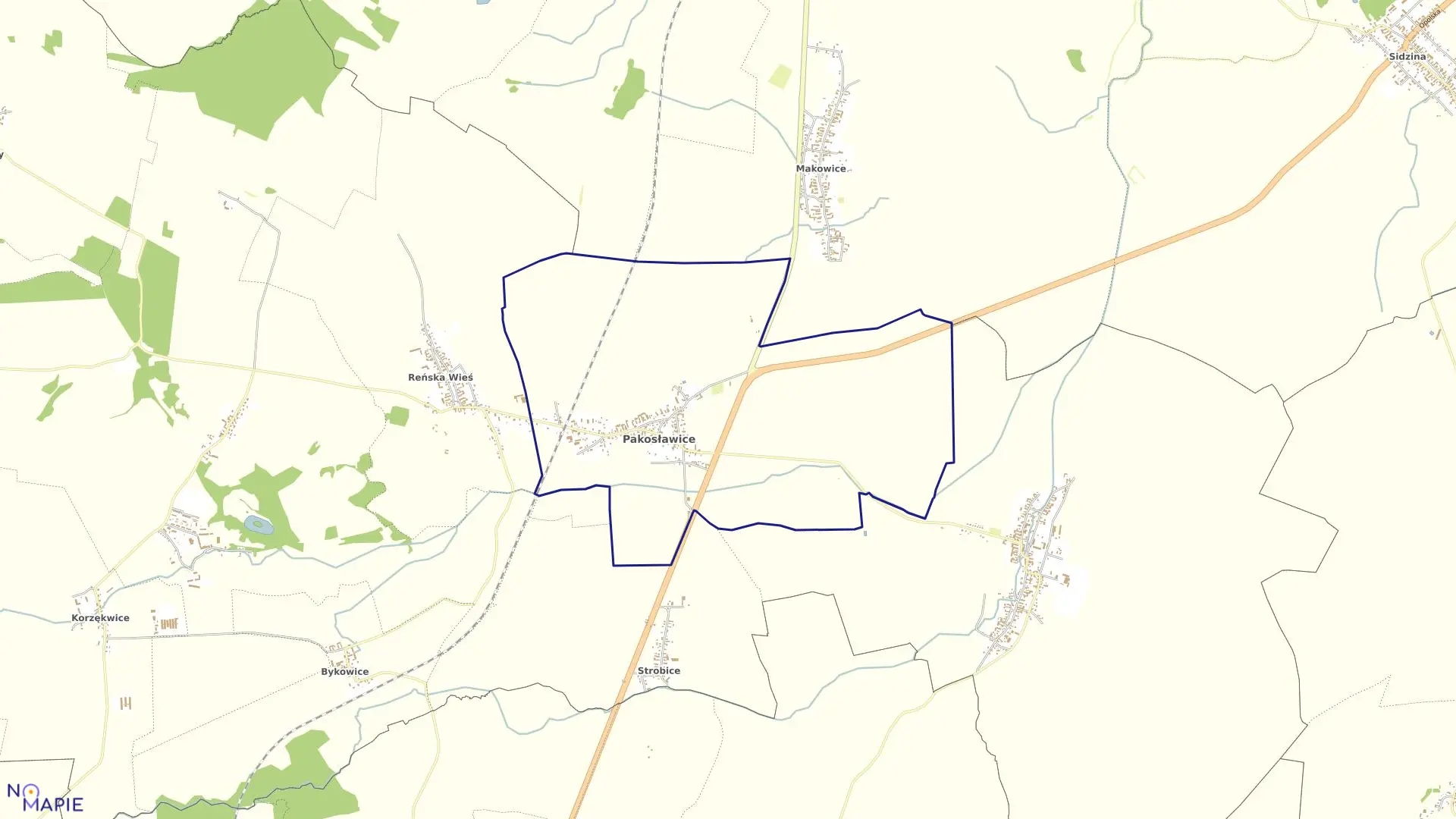 Mapa obrębu PAKOSŁAWICE w gminie Pakosławice