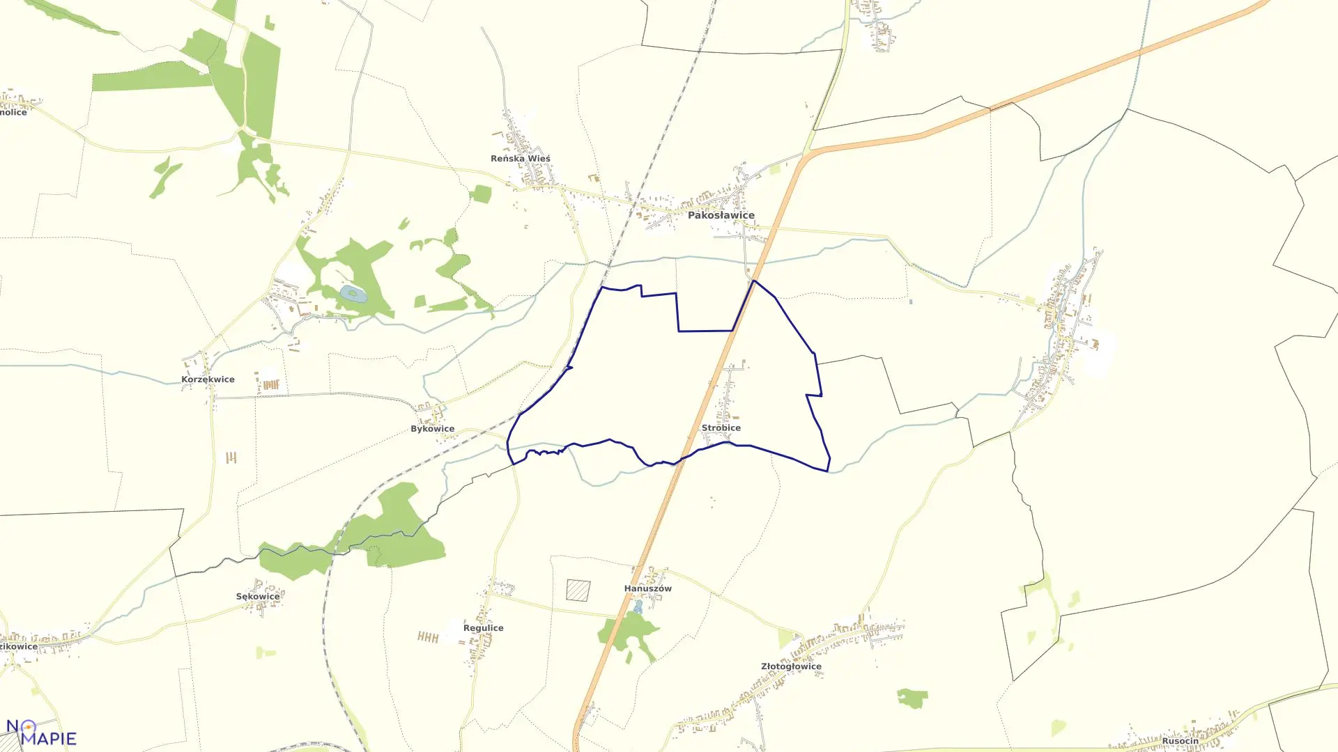 Mapa obrębu STROBICE w gminie Pakosławice